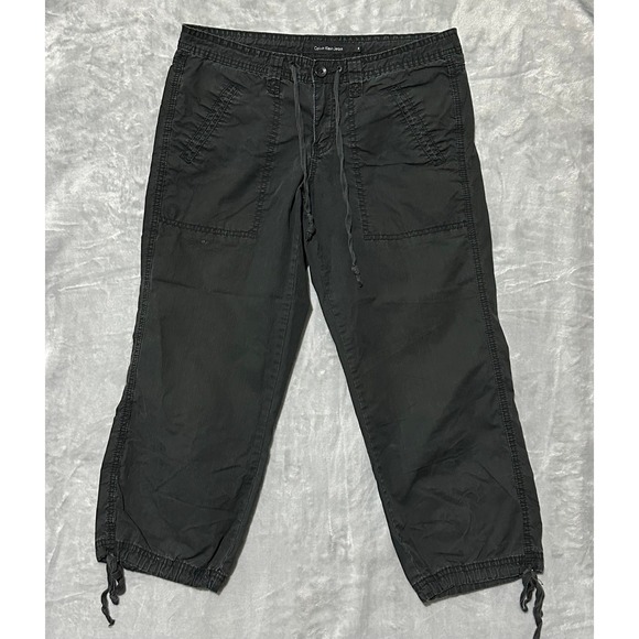 Calvin Klein Jeans Pants - Calvin Klein Jeans Womens Black Cargo Cropped Pants Size 6 Drawstring Waist